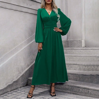 ✨👗Vestido maxi feminino com decote em V profundo e fenda alta