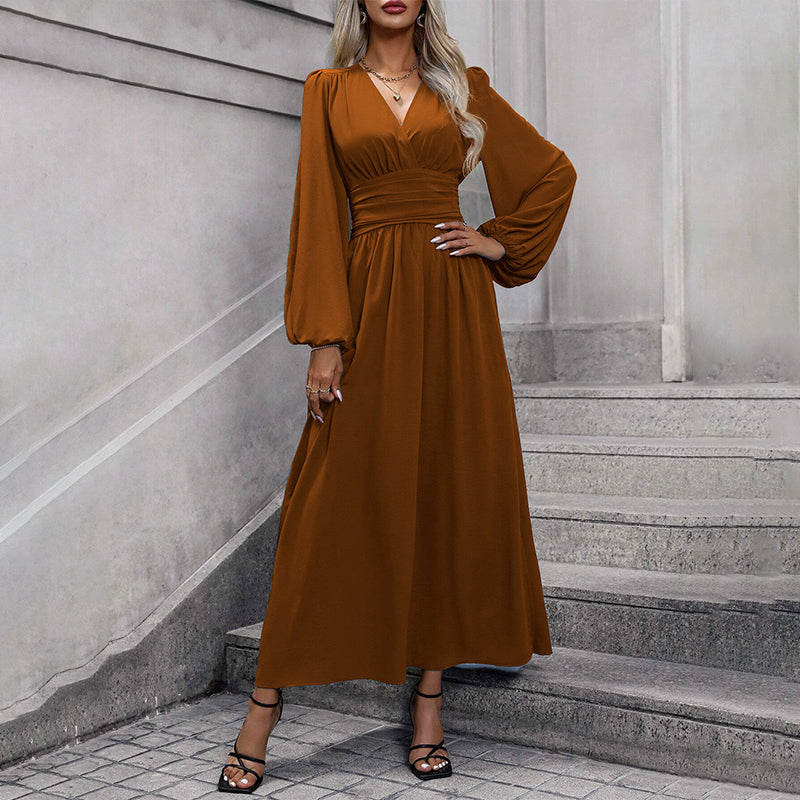 ✨👗Vestido maxi feminino com decote em V profundo e fenda alta