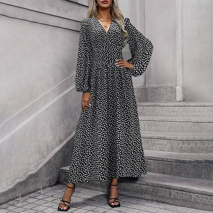✨👗Vestido maxi feminino com decote em V profundo e fenda alta