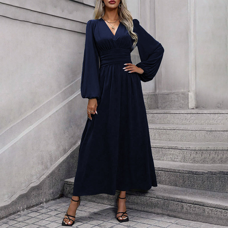 ✨👗Vestido maxi feminino com decote em V profundo e fenda alta