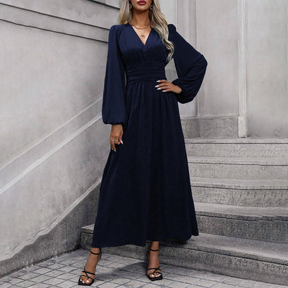 ✨👗Vestido maxi feminino com decote em V profundo e fenda alta