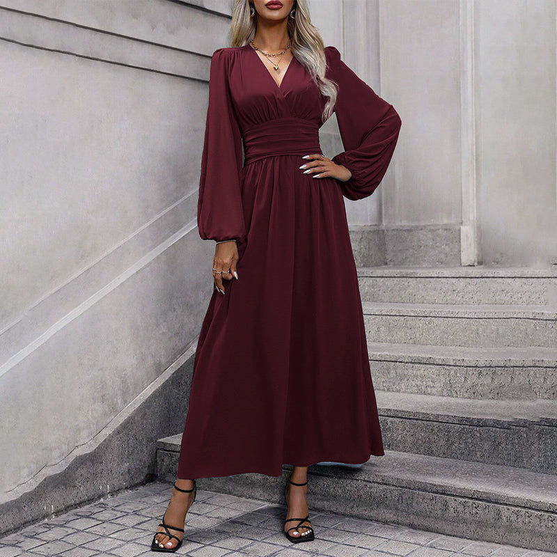 ✨👗Vestido maxi feminino com decote em V profundo e fenda alta