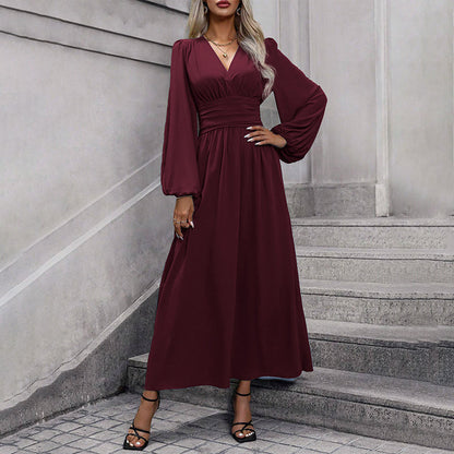 ✨👗Vestido maxi feminino com decote em V profundo e fenda alta
