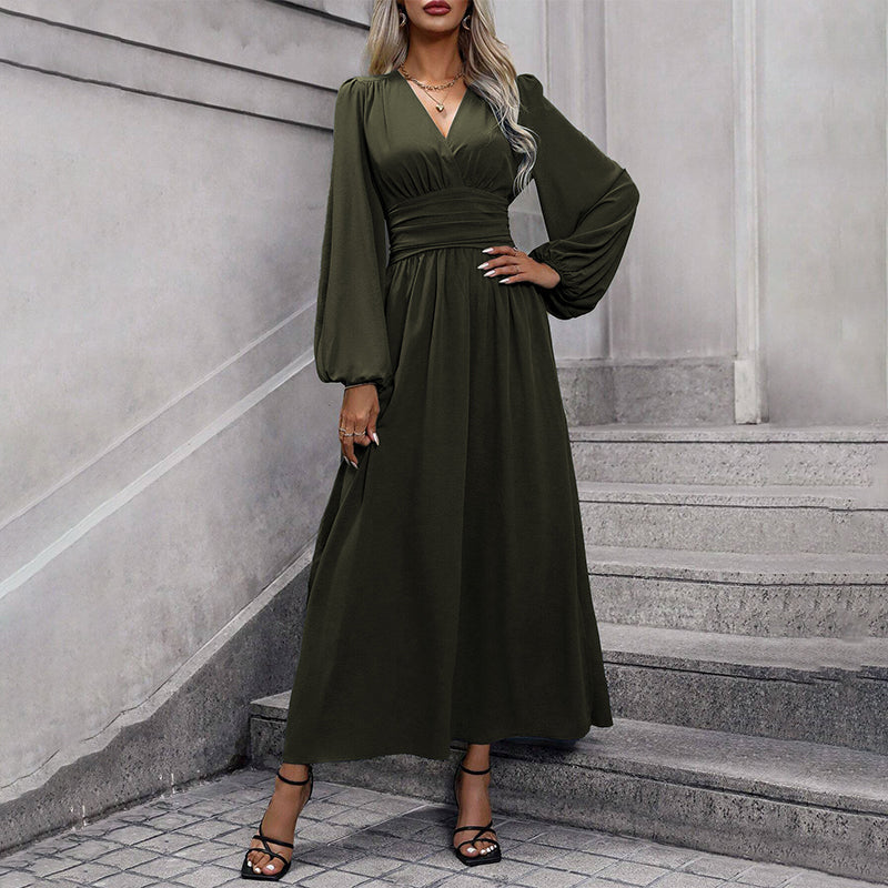 ✨👗Vestido maxi feminino com decote em V profundo e fenda alta