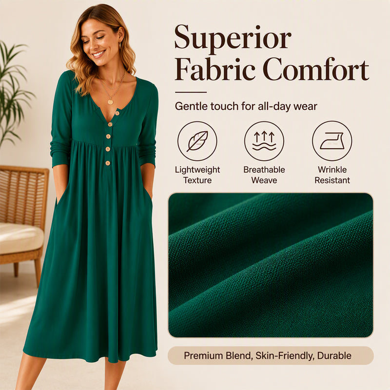✨👗Vestido plissado com decote em V e botões para mulher