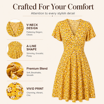 ✨👗Vestido de verão feminino com padrão floral e decote em V
