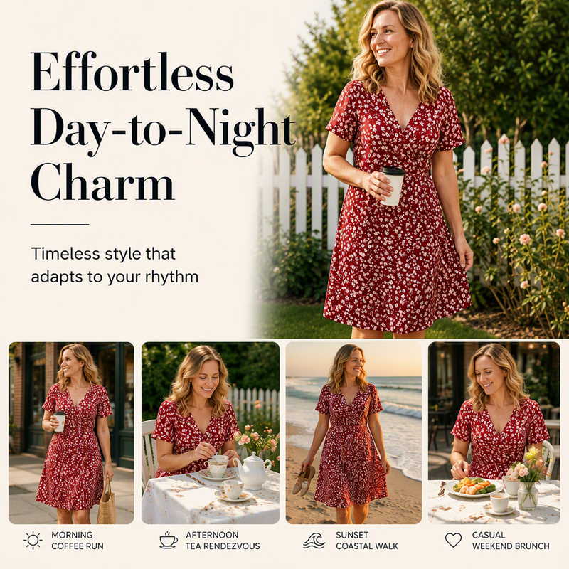 ✨👗Vestido de verão feminino com padrão floral e decote em V