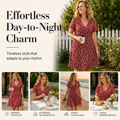✨👗Vestido de verão feminino com padrão floral e decote em V