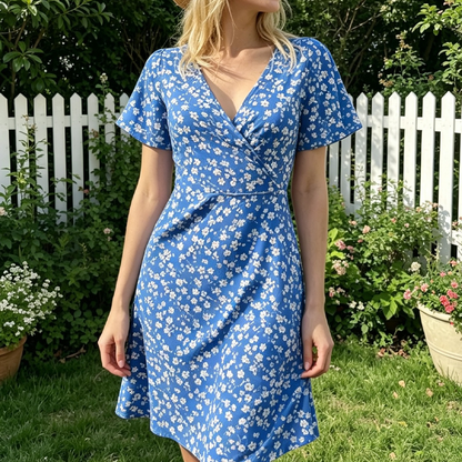 ✨👗Vestido de verão feminino com padrão floral e decote em V