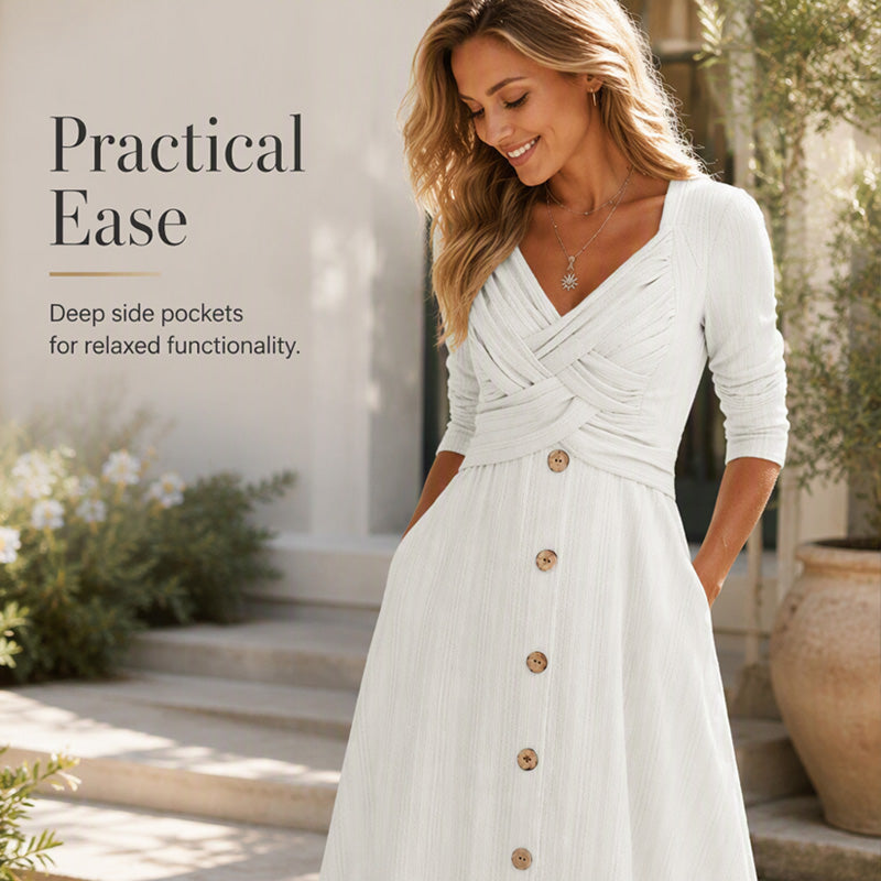 ✨👗Vestido casual feminino com decote em V e alças cruzadas