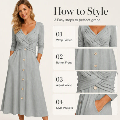 ✨👗Vestido casual feminino com decote em V e alças cruzadas
