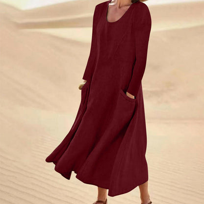 Women's Solid Color Long Sleeve Dress