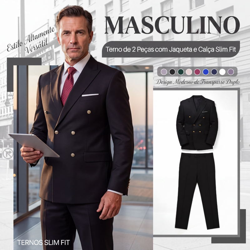 Conjunto de 2 peças: jaqueta slim fit e calça para homem