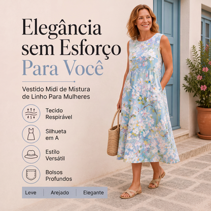 Vestido de linho sem mangas para mulher
