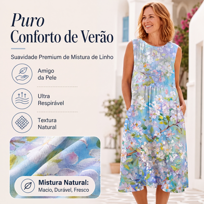 Vestido de linho sem mangas para mulher