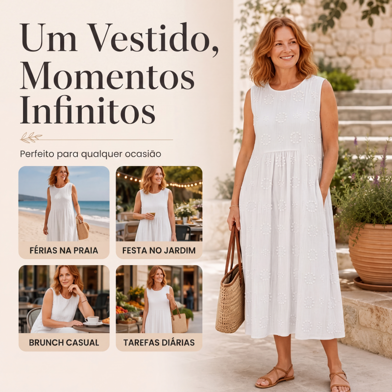 Vestido de linho sem mangas para mulher