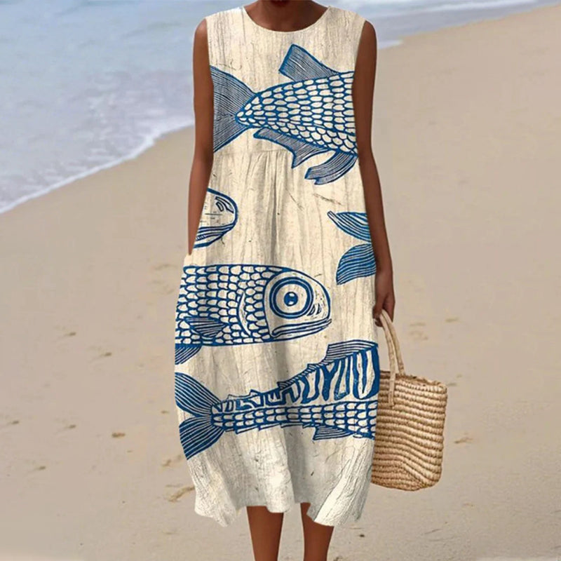 Vestido de linho sem mangas para mulher