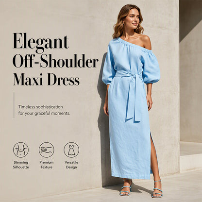 ✨👗Vestido elegante de um ombro só com cinto para mulher
