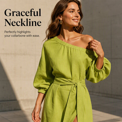 ✨👗Vestido elegante de um ombro só com cinto para mulher