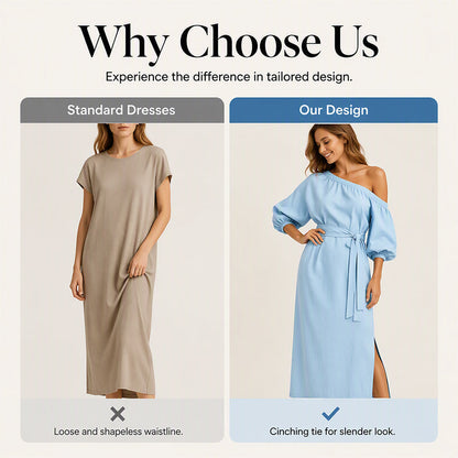 ✨👗Vestido elegante de um ombro só com cinto para mulher
