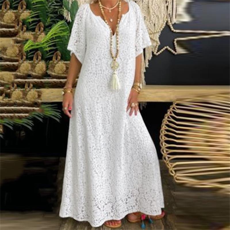 ✨👗Saia longa de renda elegante com decote em V para mulher