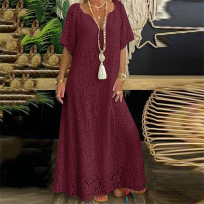 ✨👗Saia longa de renda elegante com decote em V para mulher