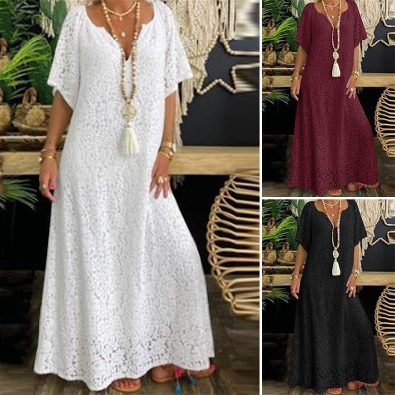 ✨👗Saia longa de renda elegante com decote em V para mulher