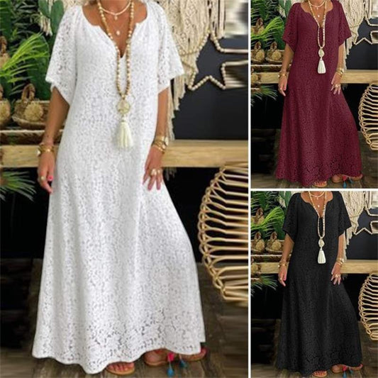 ✨👗Saia longa de renda elegante com decote em V para mulher