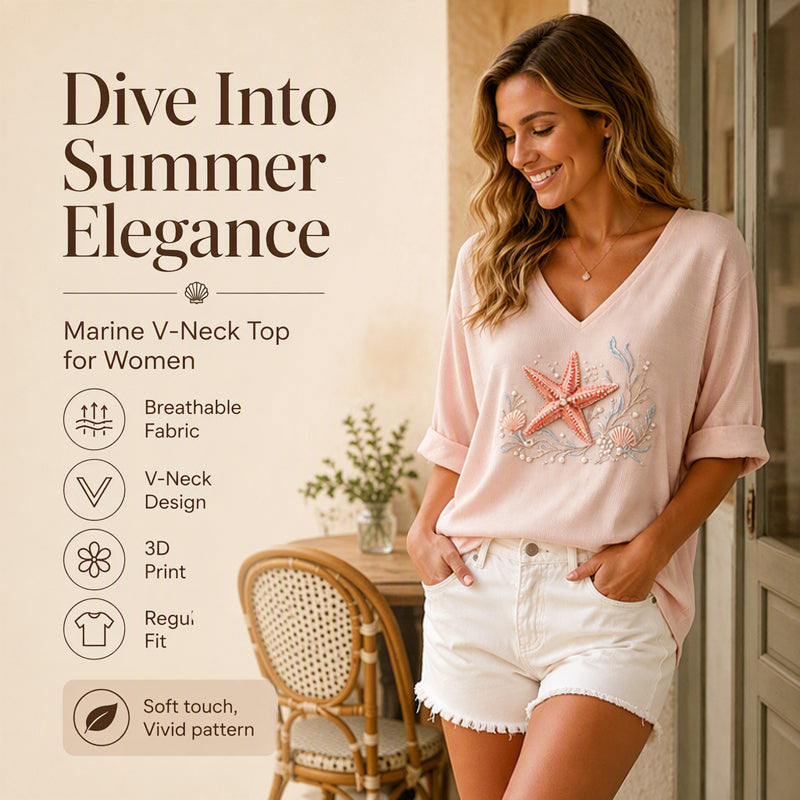 ✨🌸Camisola com decote em V e estampado para mulher