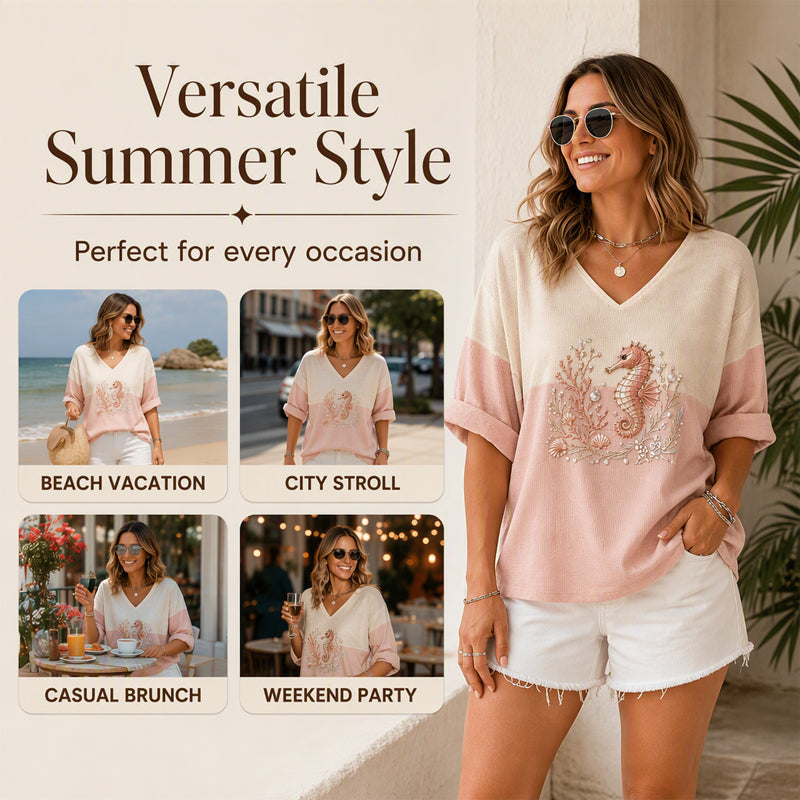 ✨🌸Camisola com decote em V e estampado para mulher