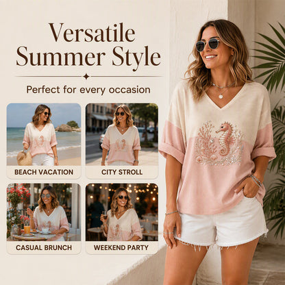 ✨🌸Camisola com decote em V e estampado para mulher