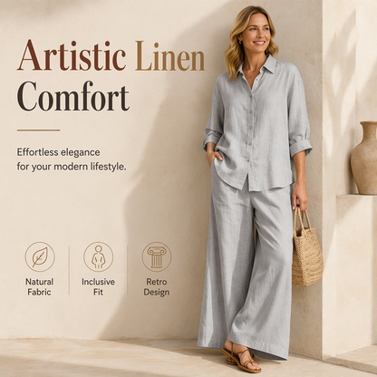 ✨👗Conjunto de camisa casual e calças largas e esvoaçantes para mulher
