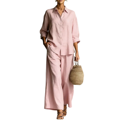 ✨👗Conjunto de camisa casual e calças largas e esvoaçantes para mulher