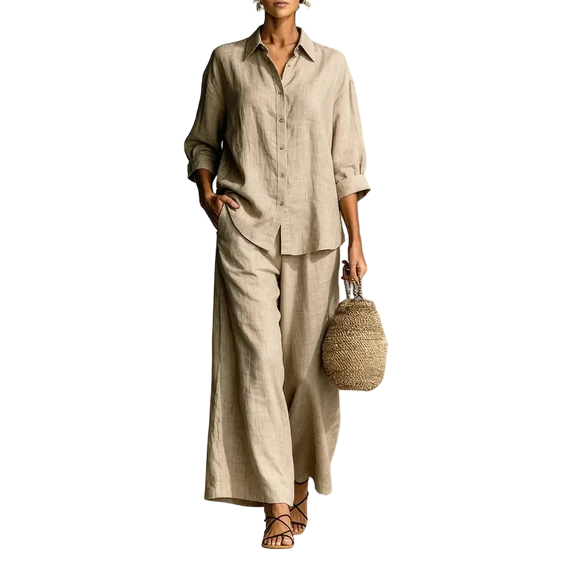 ✨👗Conjunto de camisa casual e calças largas e esvoaçantes para mulher