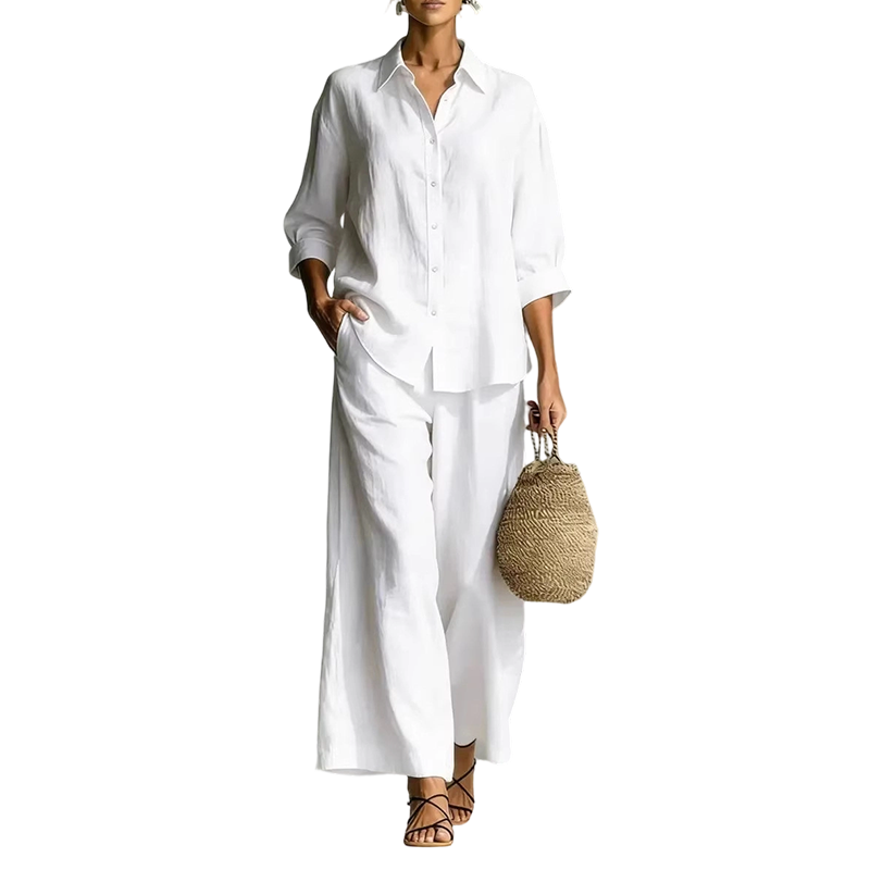 ✨👗Conjunto de camisa casual e calças largas e esvoaçantes para mulher