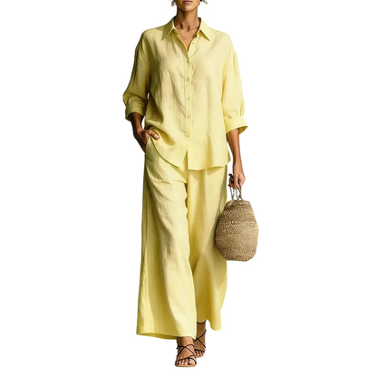 ✨👗Conjunto de camisa casual e calças largas e esvoaçantes para mulher