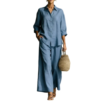 ✨👗Conjunto de camisa casual e calças largas e esvoaçantes para mulher