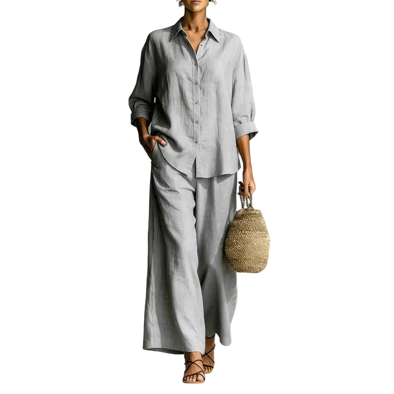 ✨👗Conjunto de camisa casual e calças largas e esvoaçantes para mulher