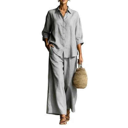 ✨👗Conjunto de camisa casual e calças largas e esvoaçantes para mulher