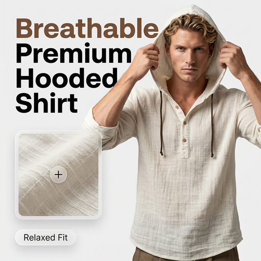 Camisa casual de manga comprida com capuz e tecido respirável para homem