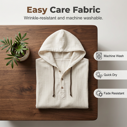 Camisa casual de manga comprida com capuz e tecido respirável para homem