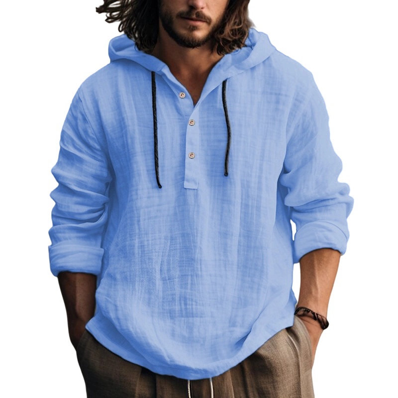 Camisa casual de manga comprida com capuz e tecido respirável para homem