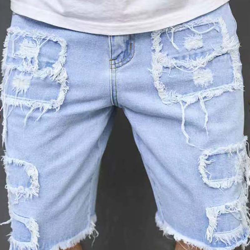 Calções de ganga rasgados para homem com detalhes desfiados