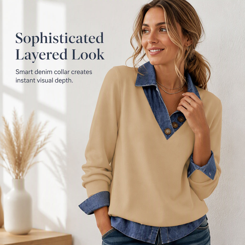 ✨Camisola casual feminina de manga comprida com patchwork