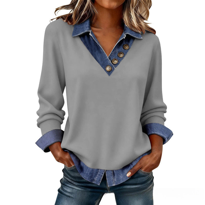 ✨Camisola casual feminina de manga comprida com patchwork