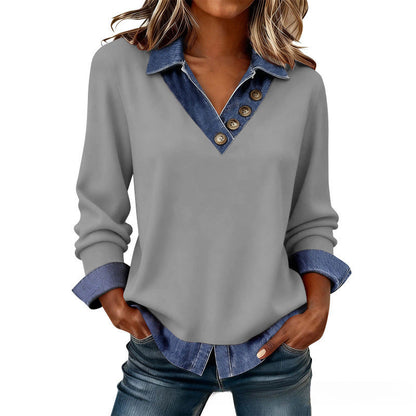 ✨Camisola casual feminina de manga comprida com patchwork