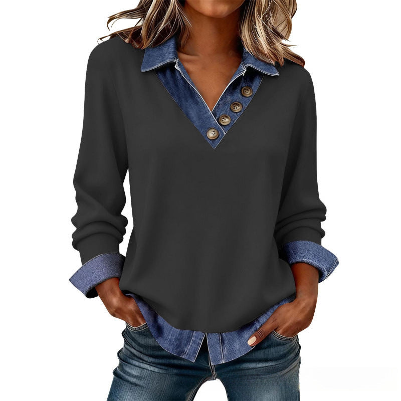✨Camisola casual feminina de manga comprida com patchwork