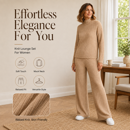 ✨👗Conjunto de duas peças em malha canelada aconchegante para mulher