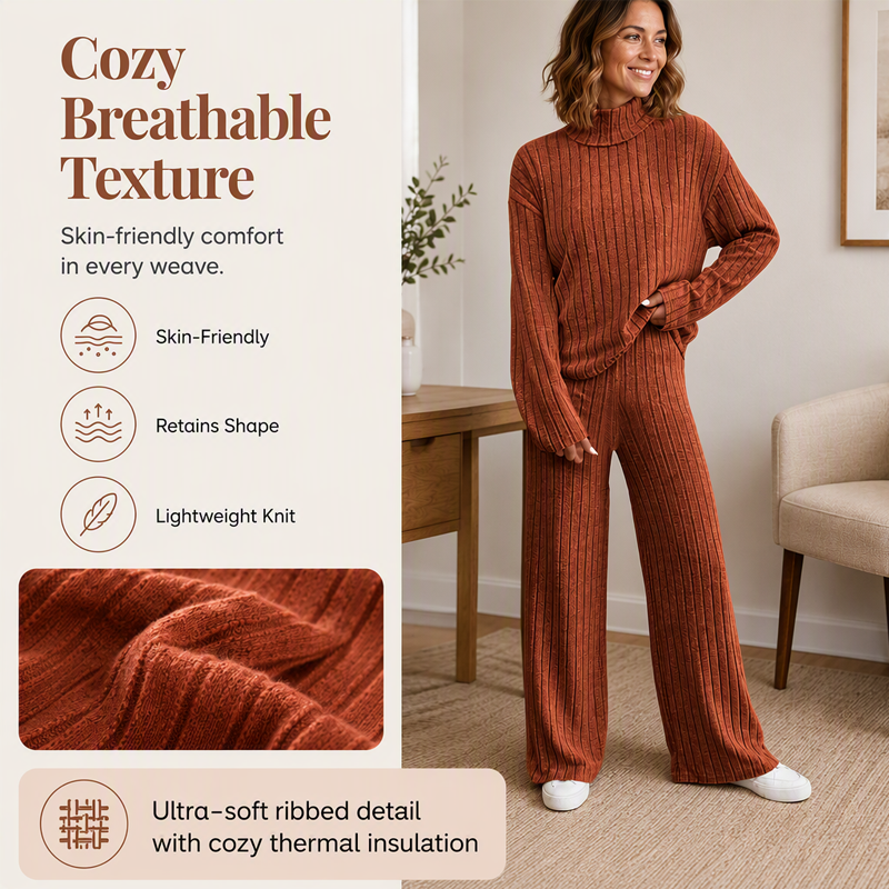 ✨👗Conjunto de duas peças em malha canelada aconchegante para mulher