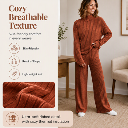 ✨👗Conjunto de duas peças em malha canelada aconchegante para mulher